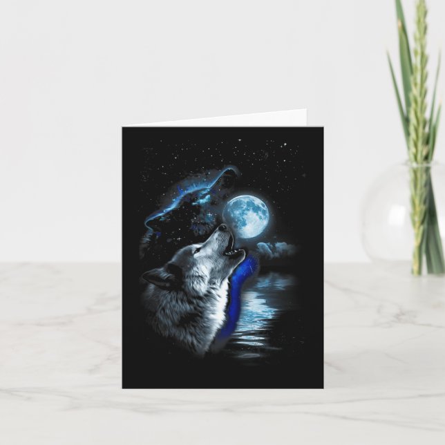 Cartão Lobo do Lago da Lua do Lobo Uivando Lua Cheia Gráf (Frente)