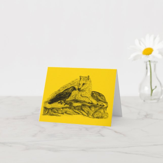 Cartão Lobo e Raven - Design preto e amarelo (Planta pequena)