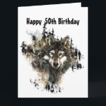 Cartão Lobo engraçado, 50th de cinqüênta aniversários,<br><div class="desc">Lobo engraçado,  50th de cinqüênta aniversários,  lobos,  animal</div>