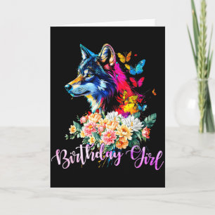 Cartão Lobo Fofo Com Flores Para Mulheres No Aniversário