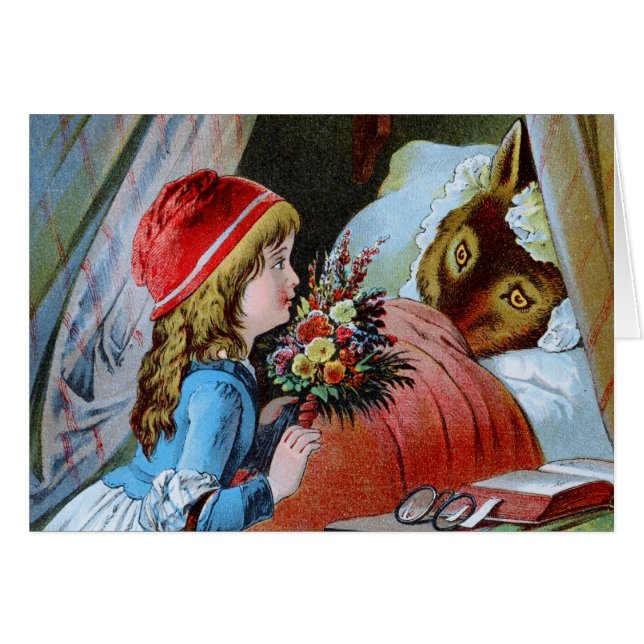 Cartão Lobo na vovó cama (Frente Horizontal)