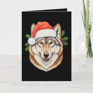 Cartão Lobo Natal Xmas Chapéu do Papai Noel Animal Feriad
