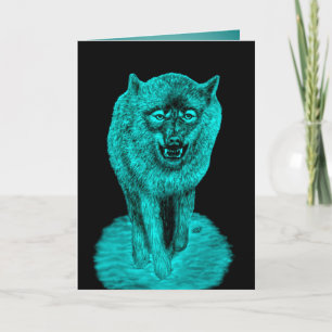 Cartão Lobo Negro Zangado na Noite
