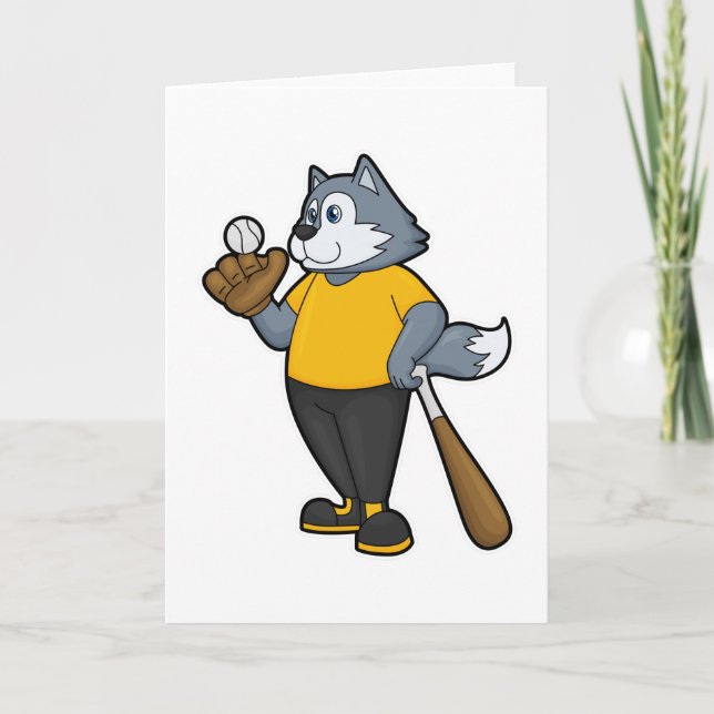 Cartão Lobo no beisebol com taco de beisebol (Frente)