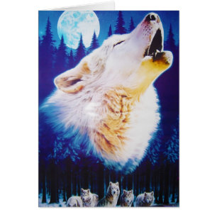 Cartão Lobo que urra na lua azul completa