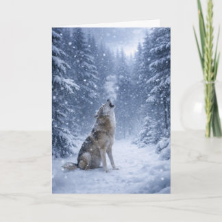 Cartão Lobo Selvagem de Natal na Neve Uivando