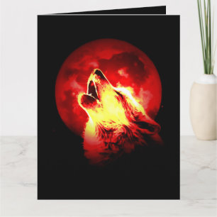 Cartão Lobo Uivando ao Vermelho da Noite