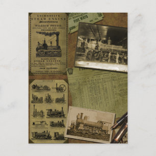 Cartão locomotivo do álbum de recortes do vintage