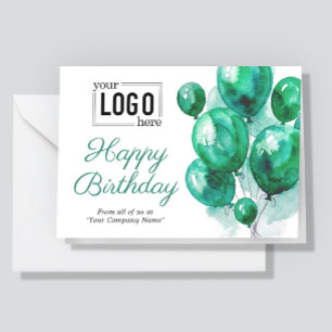 Cartão Logo Balões Aquarela Verde Aniversário Empresarial