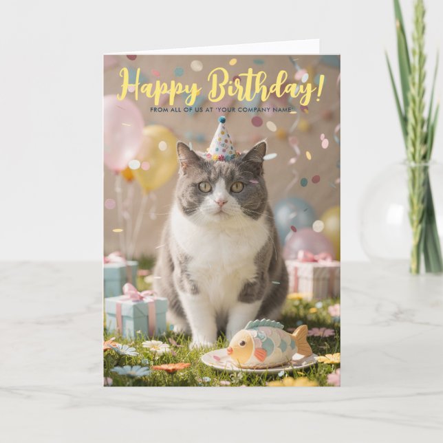 Cartão Logo Fun Cute Corporate Cat Kitty Birthday (Frente)