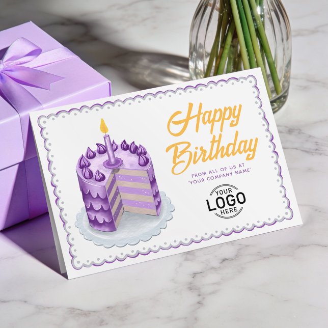 Cartão Logo Purple Grey Vintage Cake Business Birthday (Criador carregado)