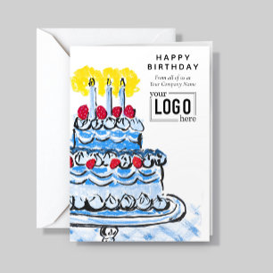 Cartão Logotipo Azul Artístico Crayon Bolo Aniversário Co
