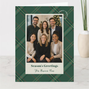 Cartão Logotipo Empresarial Foto de Natal em Xadrez Verde