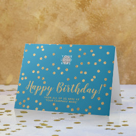 Cartão Logotipo Glitter Dourado Confetti Teal Blue Aniver