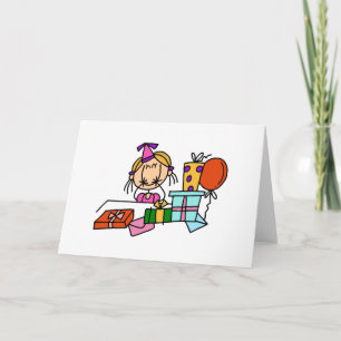 Cartão Loira Menina de Aniversário com Presentes Camiseta