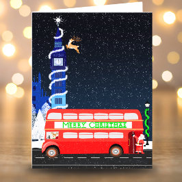Cartão Londres Big Ben Ônibus de Dois Andares Feliz Natal