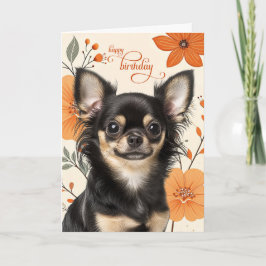Cartão Long Haired Chihuaua Dog Bold Retro Birthday
