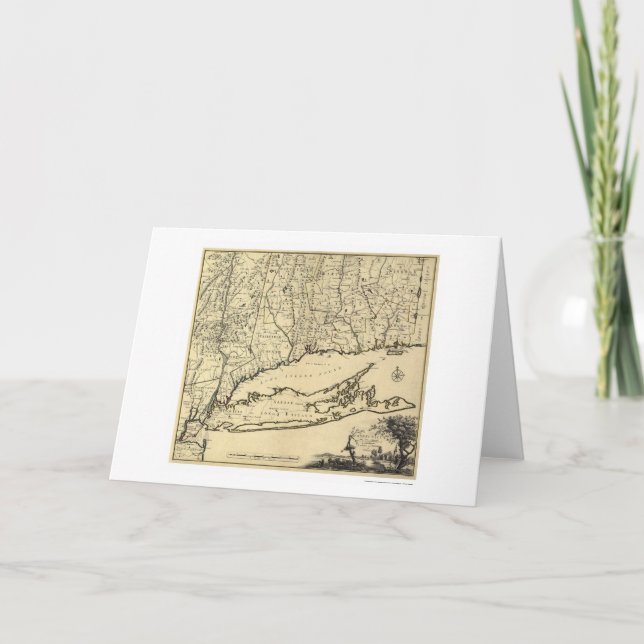 Cartão Long Island e mapa 1780 de Connecticut (Frente)