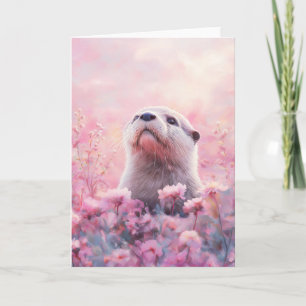 Cartão Lontra Espiando Através de Flores Sonhadoras em Fl