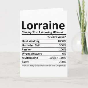 Cartão Lorraine Nutrição Nome Personalizado Divertido Nat