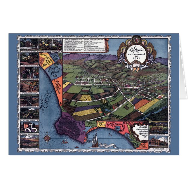 Cartão Los Angeles, Califórnia, mapa de cidades aéreas an (Frente Horizontal)