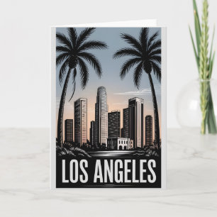 Cartão Los Angeles Califórnia Xilogravura Preto e Branco