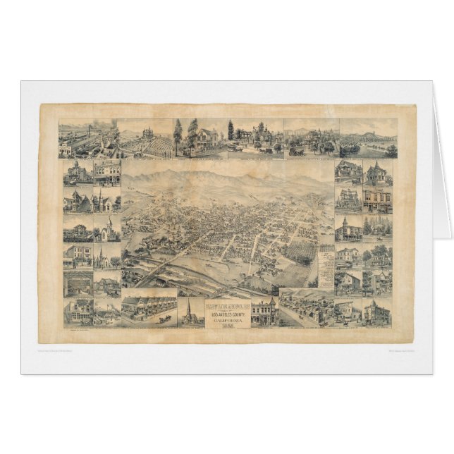 Cartão Los Angeles do leste, mapa panorâmico 1888 do CA (Frente Horizontal)