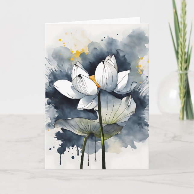Cartão Lotus - Watercolor flowers (Frente)