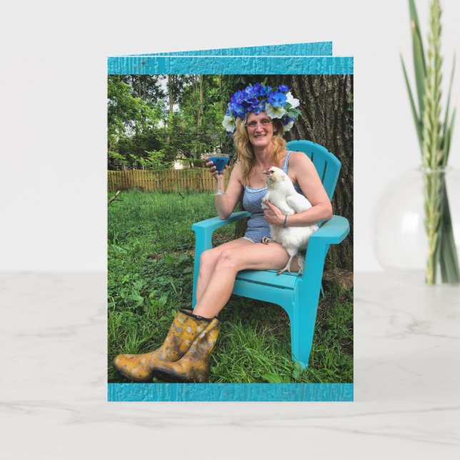 Cartão Louca Senhora de Frango - Feliz Aniversário (Frente)