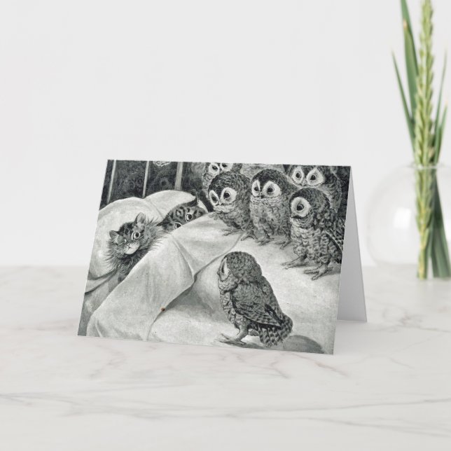 Cartão Louis Wain Cat Nightmare Owl Bird (Frente)