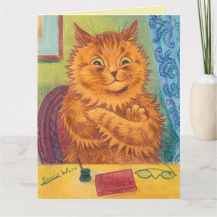CARTÃO LOUIS WAIN GATO LARANJA ROMÂNTICO ANIVERSÁRIO 