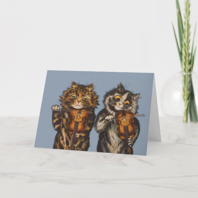 Cartão Louis Wain - Violinistas de Gato - Arte Antropomór (Frente)