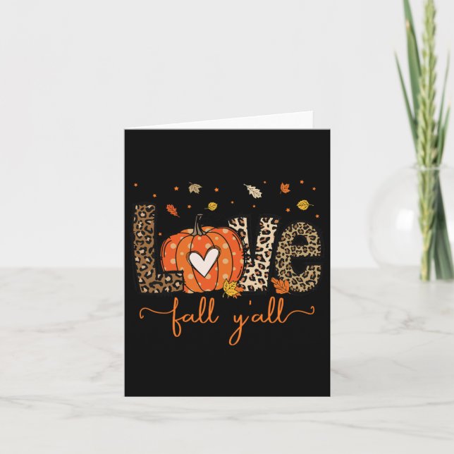 Cartão Love Fall Y Leopard Pumpkin Halloween Thanksgi (Frente)