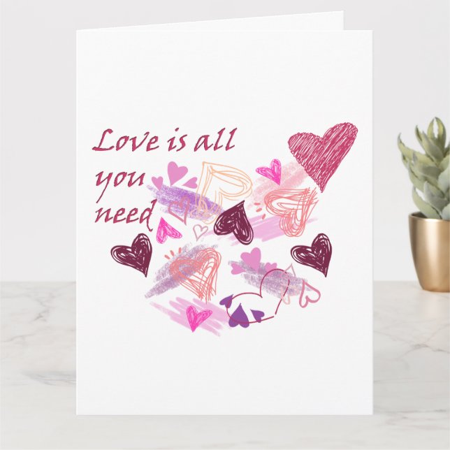 Cartão Love is all you need hearts customize inside text (Planta pequena)
