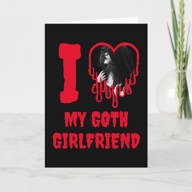 Cartão Love My Goth Girlfriend Red Heart Photo Valentines (Frente)