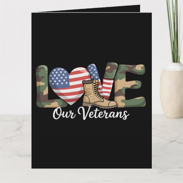 Cartão Love Our Veterans Day Proud Military American Flag (Frente)