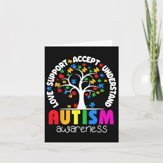 Cartão Love Support Accept Compreender Autismo De Árvore  (Frente)