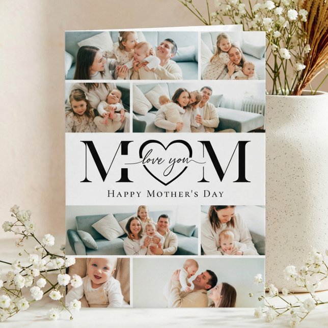 Cartão Love You Mom Heart Photo Collage Mother's Day (Love You Mom Heart Photo Collage Mother's Day Card)