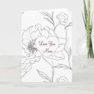 Cartão Love You Mom Line‑Art Floral