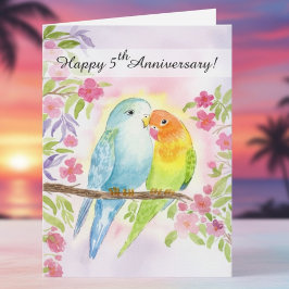 Cartão Lovebirds Happy 5th Anniversary 