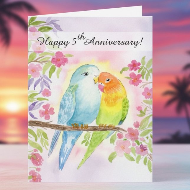 Cartão Lovebirds Happy 5th Anniversary  (Criador carregado)