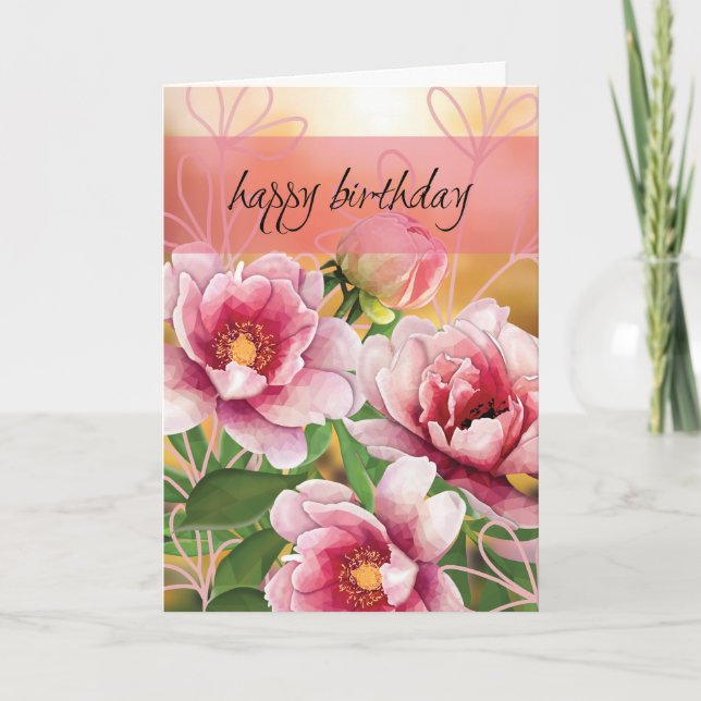 Cartão Low Poly Peony Birthday Card (Frente)