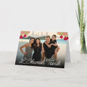 Cartão L'Shanah Tovah Script Foto Pomegranate Flor