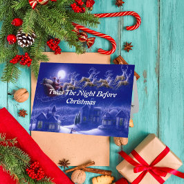 Cartão Lua Azul Retro Santa Claus Reindeer