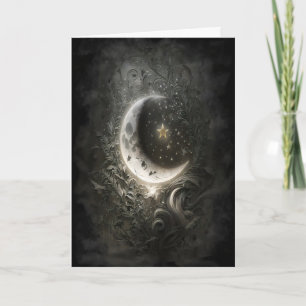 Cartão Lua Celestial Estrelas Floral Vintage Tarot Parede