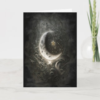 Cartão Lua Celestial Estrelas Floral Vintage Tarot Parede