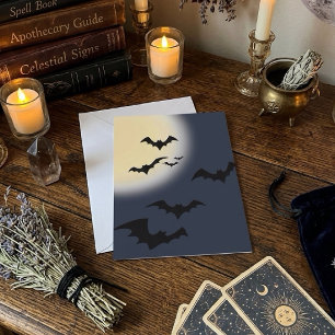 Cartão Lua Cheia de Halloween com Morcegos