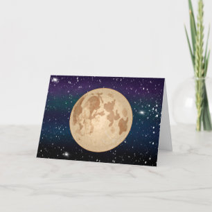 Cartão Lua Cheia Desenhada à Mão e Estrelas Brilhantes