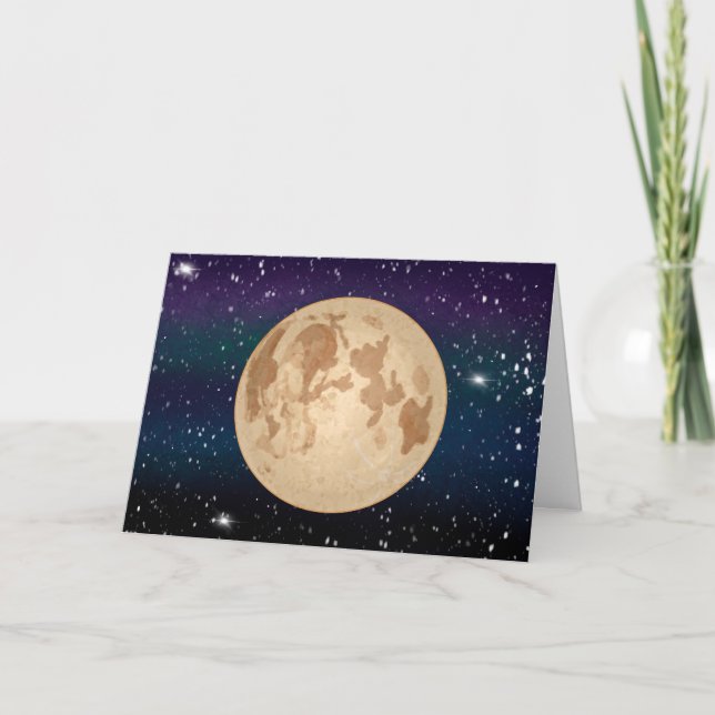 Cartão Lua Cheia Desenhada à Mão e Estrelas Brilhantes (Frente)