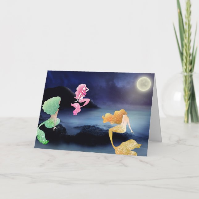 Cartão Lua cheia no aniversário da lagoa de Sereia (Frente)